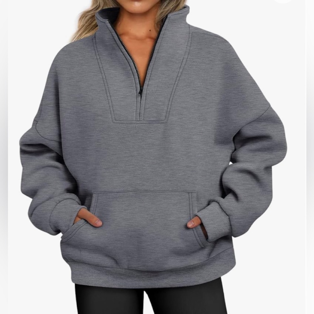 Trendy Queen gray fleece quarter zip sweatshirt